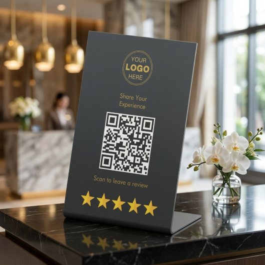 Luxury Gold Charcoal QR Code Review Feedback 台座サイン