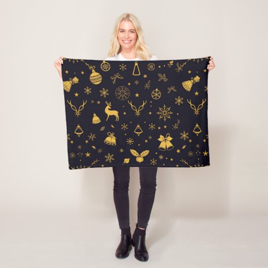 Luxury Gold Christmas Pattern Fleece Blanket フリースブランケット (インサイチュ)