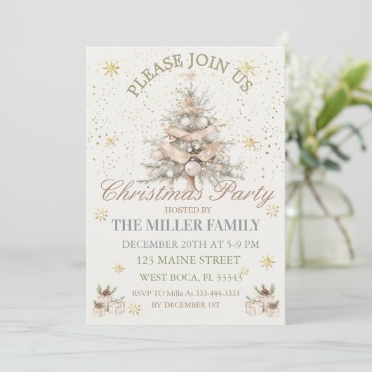 Luxury Gold Christmas Tree Holiday Party  招待状 (スタンド正面)