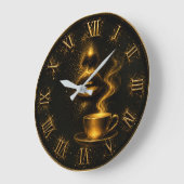 Luxury Gold Coffee & Lips Glam Black Wall Art ラージ壁時計 (傾斜)