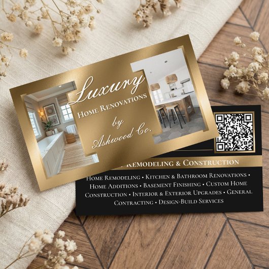 Luxury Gold Contractor Home Builder Photo QR Code 名刺