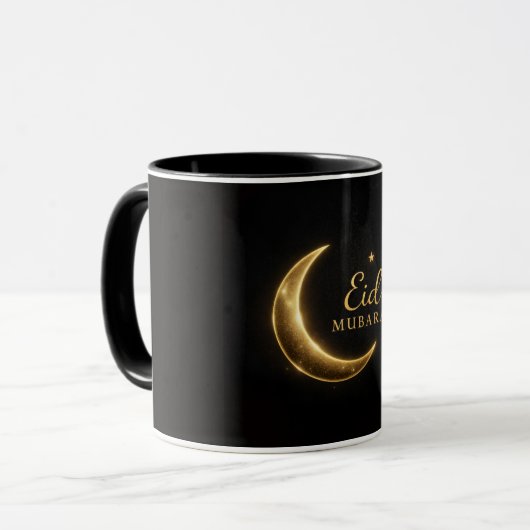 Luxury Gold Crescent Eid Mubarak Mug – Modern Isla マグカップ (正面左)