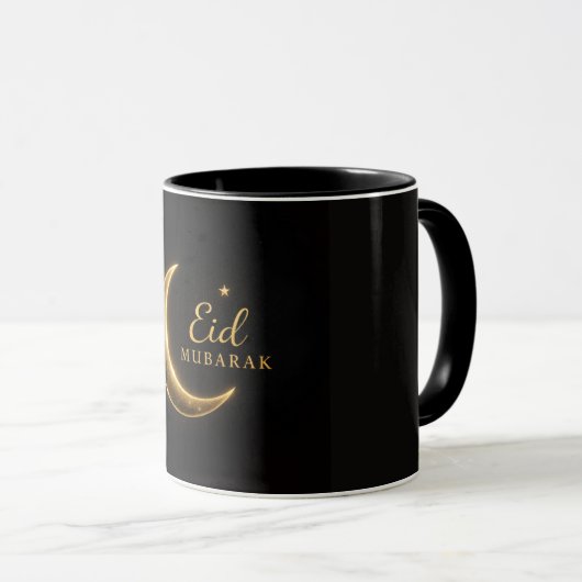 Luxury Gold Crescent Eid Mubarak Mug – Modern Isla マグカップ (正面右)