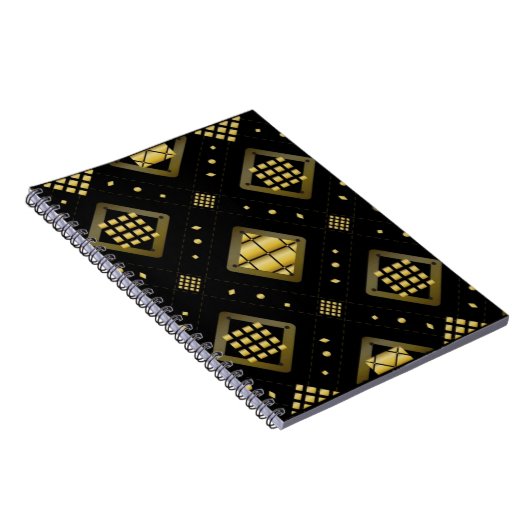Luxury Gold Diamond Geometric Pattern on Black ノートブック (右側)