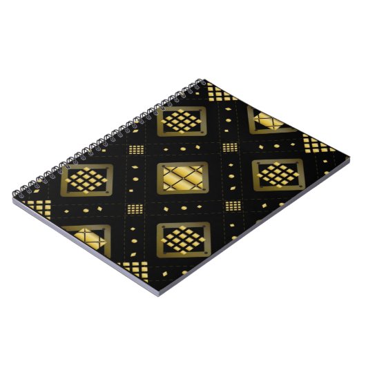 Luxury Gold Diamond Geometric Pattern on Black ノートブック (左側)