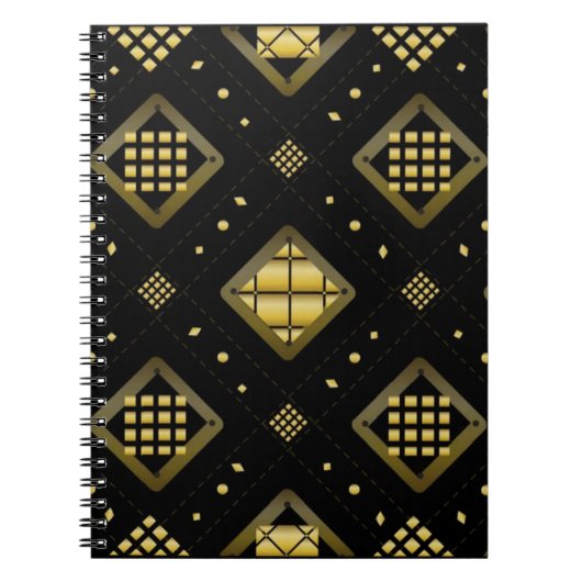 Luxury Gold Diamond Geometric Pattern on Black ノートブック (正面)