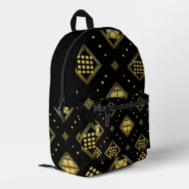 Luxury Gold Diamond Geometric Pattern on Black プリントバックパック