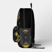 Luxury Gold Diamond Geometric Pattern on Black プリントバックパック (右)