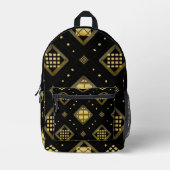 Luxury Gold Diamond Geometric Pattern on Black プリントバックパック (正面)
