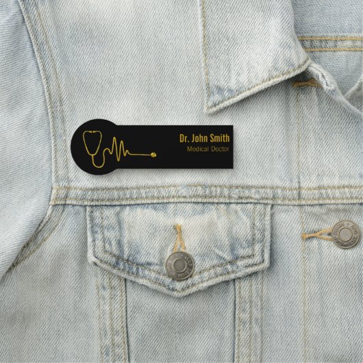 Luxury Gold ECG Wave EKG Line Stethoscope Medical 名札 (インサイチュ)