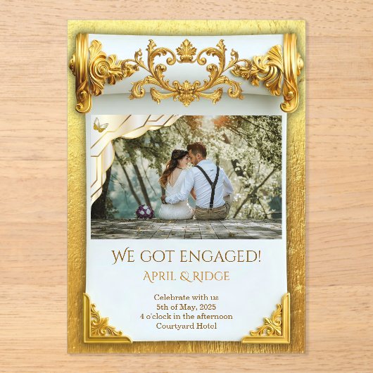 Luxury Gold Engagement I with Photo Elegant Custom アクリル招待状 (正面)