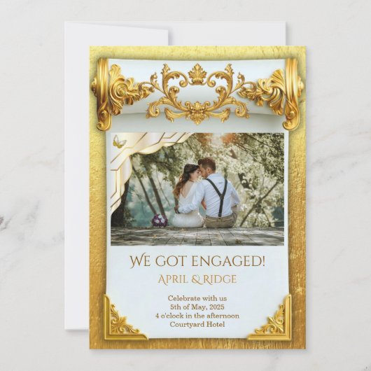 Luxury Gold Engagement I with Photo Elegant Custom 招待状 (正面)