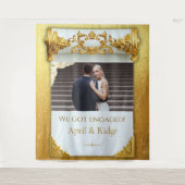 Luxury Gold Engagement Party Backdrop Tapestry タペストリー (正面)