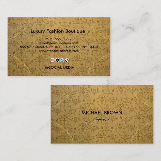 Luxury Gold Fashion Boutique Elegant Floral 名刺 (正面/裏面)