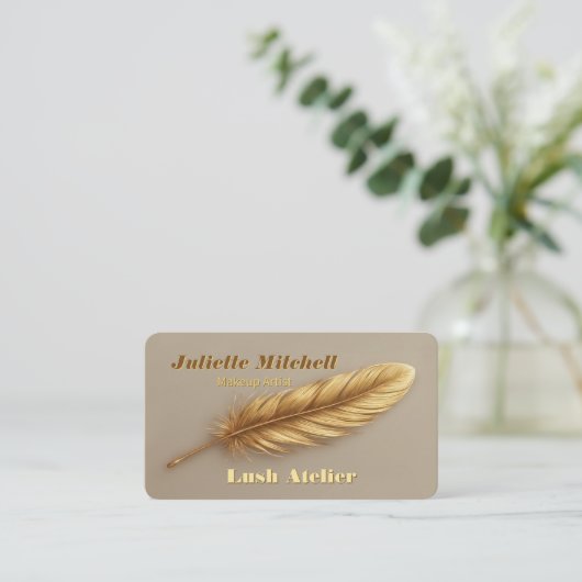 Luxury Gold Feather Modern Makeup Artist 名刺 (スタンド正面)