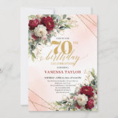 Luxury Gold Floral 70 Years Young Birthday Invite 招待状 (正面)