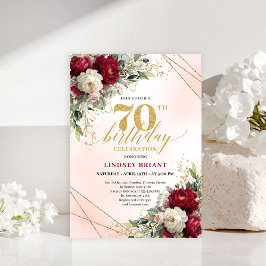 Luxury Gold Floral 70 Years Young Birthday Invite 招待状