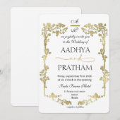 Luxury Gold Floral Frame Wedding 招待状 (正面/裏面)