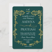 Luxury Gold Floral Frame Wedding 招待状 (正面)