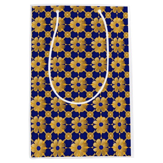 "Luxury Gold Floral Gift Bag – Elegant Wrapping fo ミディアムペーパーバッグ (正面)