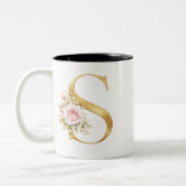 Luxury Gold Floral Letter S Monogram ツートーンマグカップ (左)