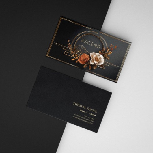 Luxury Gold Floral Midnight Black Elegant Frame 名刺