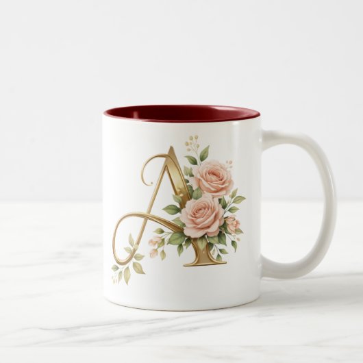Luxury Gold Floral Monogram A Mug  Premium Elegan ツートーンマグカップ (右)