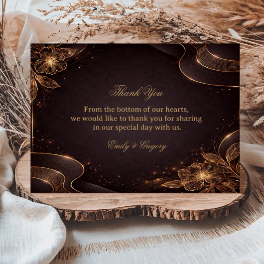 Luxury Gold Floral Wave サンキューカード