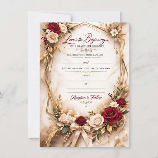 Luxury Gold Floral Wedding Invitation Card カード (正面)
