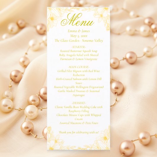 Luxury Gold Floral Wedding Menu Card メニュー