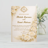 Luxury Gold Floral Wedding with Monogram 招待状 (スタンド正面)