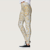 Luxury Gold Florals Soft Grey Leggings レギンス (左)