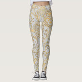 Luxury Gold Florals Soft Grey Leggings レギンス (正面)