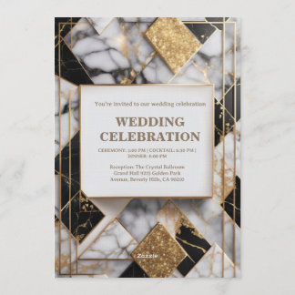 Luxury Gold Foil Black Marble Wedding Invitation 招待状