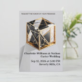 Luxury Gold Foil Black Marble Wedding Invitation 招待状 (スタンド正面)