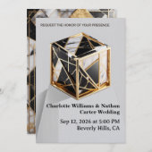 Luxury Gold Foil Black Marble Wedding Invitation 招待状 (正面/裏面)