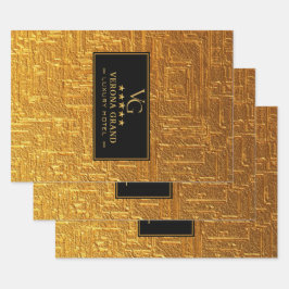 Luxury Gold Foil Five Star Hotel Branding Elegant ラッピングペーパーシート