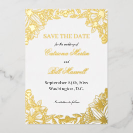 Luxury Gold Foil Floral Save The Date Card 箔招待状