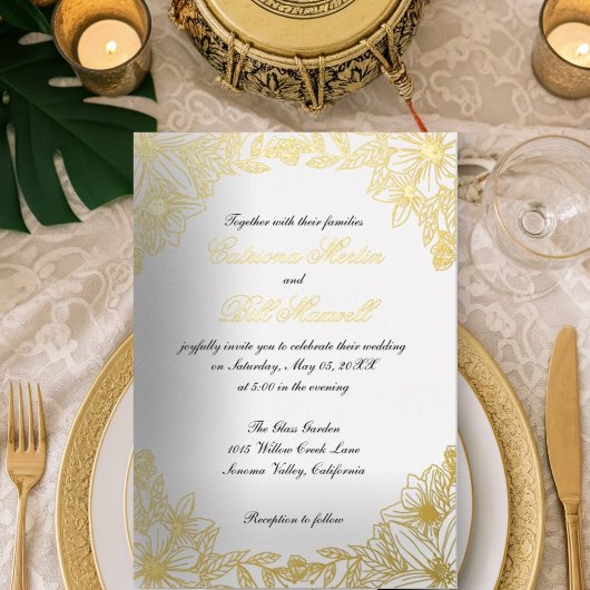 Luxury Gold Foil Floral Wedding Invitation 箔招待状