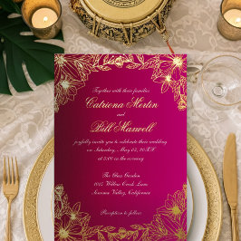 Luxury Gold Foil Floral Wedding Invitation Foil In 箔招待状