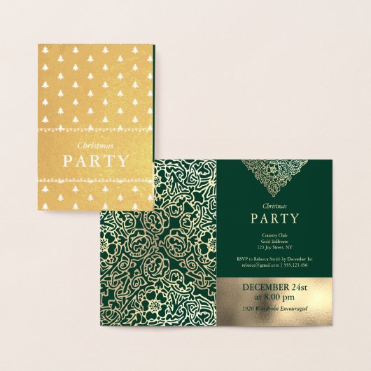 Luxury Gold Foil Green Christmas Party Invitations 箔カード (ディスプレー)