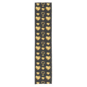 Luxury Gold Foil Hearts on Black  ショートテーブルランナー (正面)