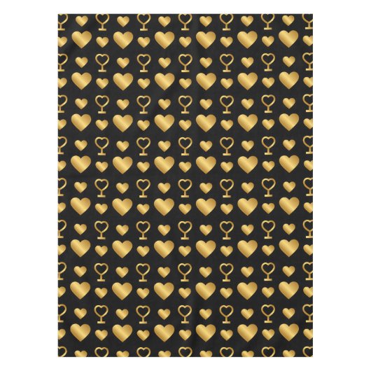 Luxury Gold Foil Hearts on Black  テーブルクロス (正面)