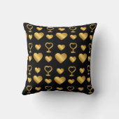 Luxury Gold Foil Hearts on Black Valentine  クッション (裏面)