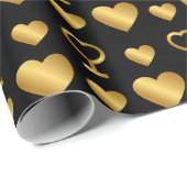 Luxury Gold Foil Hearts on Black Valentine  ラッピングペーパー (ロールコーナー)