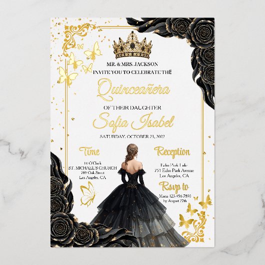 Luxury Gold Foil Quinceañera Invitation 箔招待状 (正面)