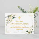 Luxury Gold Foil White Flowers Baptism Thank You 箔招待状 (立ち正面)