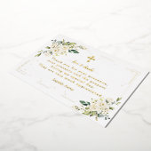Luxury Gold Foil White Flowers Baptism Thank You 箔招待状 (回転した状態)