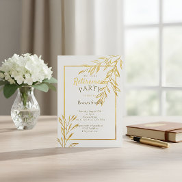 Luxury Gold Foil White Retirement Invitation Elega 招待状