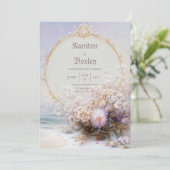 Luxury Gold Frame Beach Floral Pastel Sun Wedding 招待状 (スタンド正面)